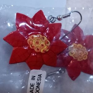 Red flower earrings. Hook style. Never been worn